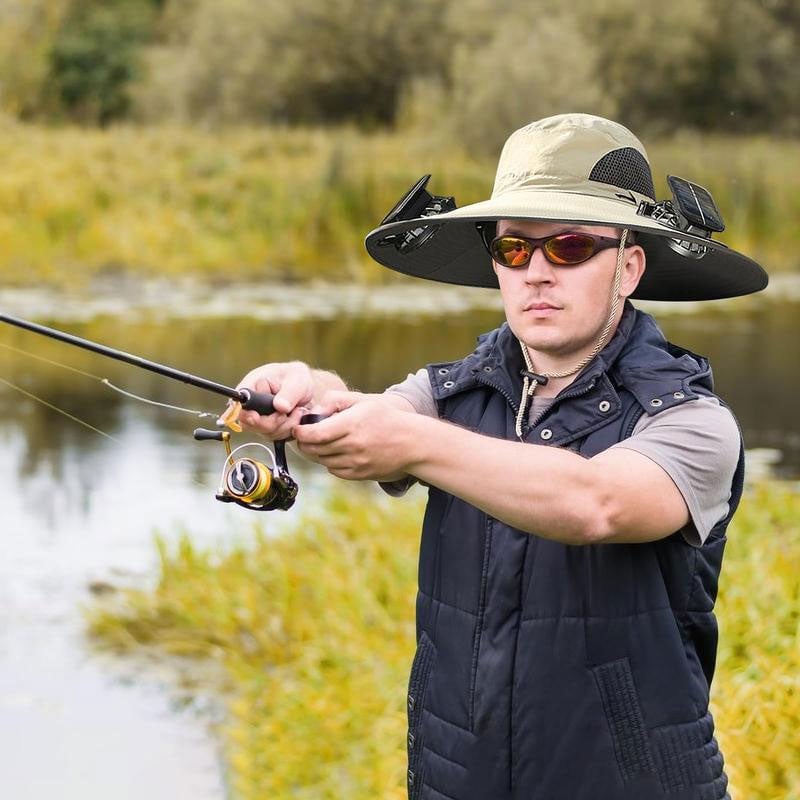 🔥Father's Day Sale - Wide Brim Solar Fan Outdoor Fishing Hat-Solar & USB Charging