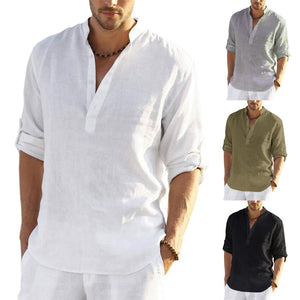 Men's Cotton Linen Hippie Casual T-Shirt - White / S