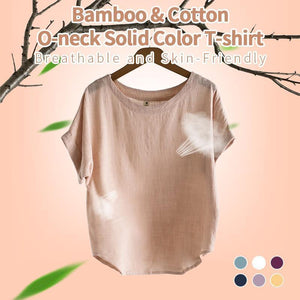 Bamboo & Cotton O-neck Solid Color T-shirt - Purple / M