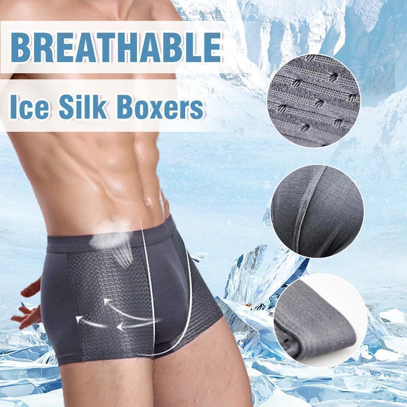3Pcs Men Smooth Mesh Ice Silk Solid Boxers Short Breathable Panties Underwear Ma 3Pcs Men Smooth Mesh Ice Silk Solid Boxers Short Breathable Panties Underwear Ma