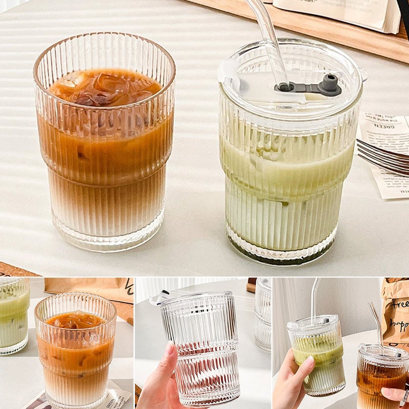 Vertical Stripe Fashion Glass Coffee Cup