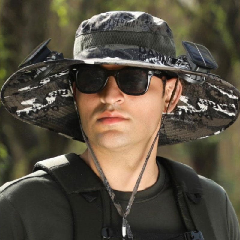 🔥Father's Day Sale - Wide Brim Solar Fan Outdoor Fishing Hat-Solar & USB Charging