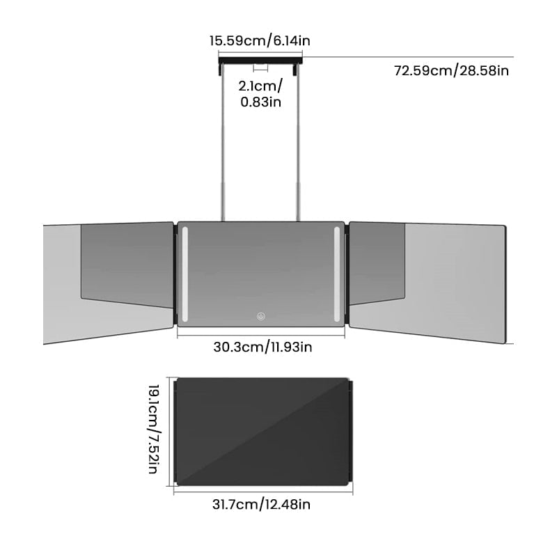Expandable Tri-Fold Hanging Mirror