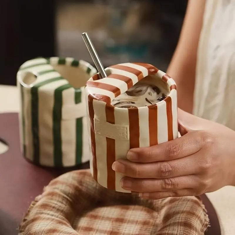 Retro Striped Hand-Painted Ceramic Mug