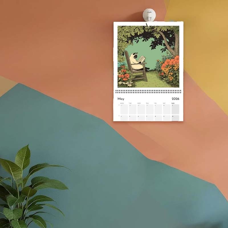 Cats Chillin' with Books 2026 Wall Calendar