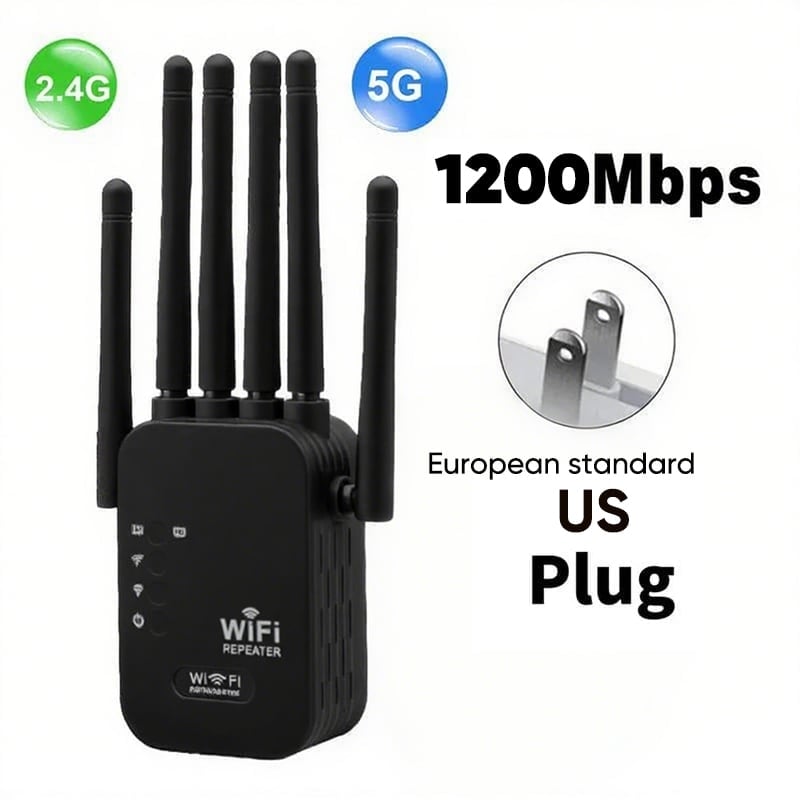 Upgraded 6-Antenna WiFi Extender 1200Mbps