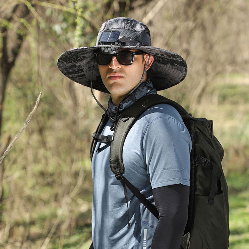 🔥Father's Day Sale - Wide Brim Solar Fan Outdoor Fishing Hat-Solar & USB Charging