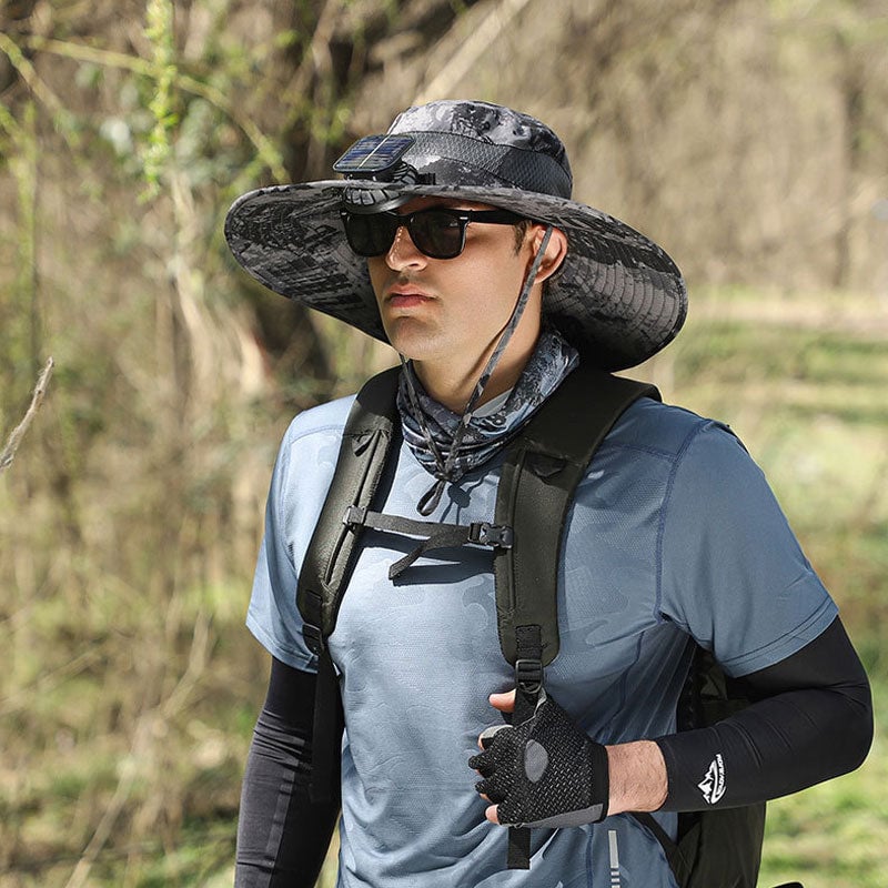 🔥Father's Day Sale - Wide Brim Solar Fan Outdoor Fishing Hat-Solar & USB Charging