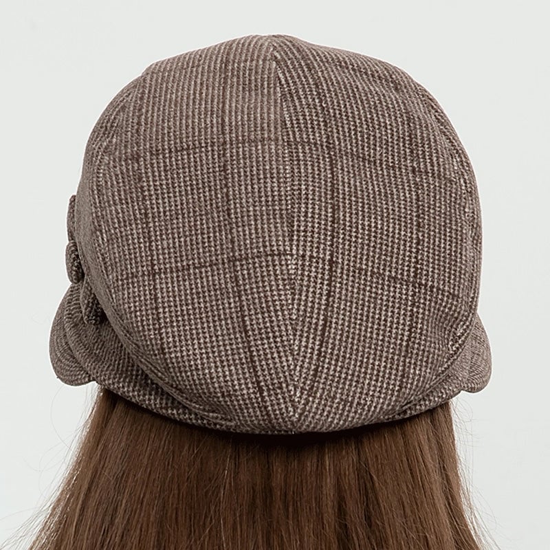 Women's Elegant Plaid Pattern Bow Decor Beret