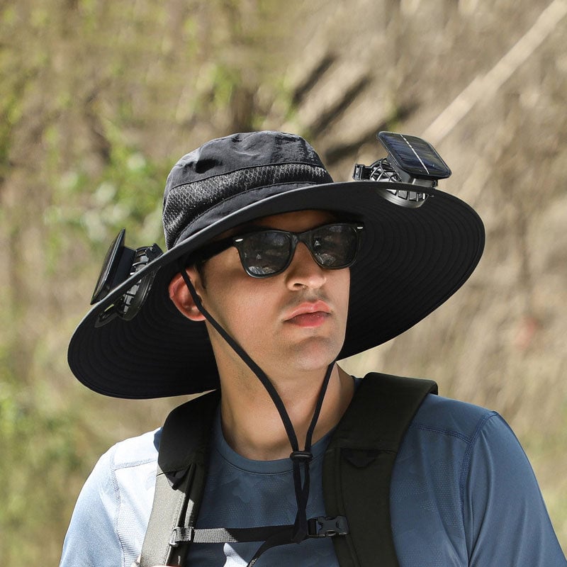🔥Father's Day Sale - Wide Brim Solar Fan Outdoor Fishing Hat-Solar & USB Charging