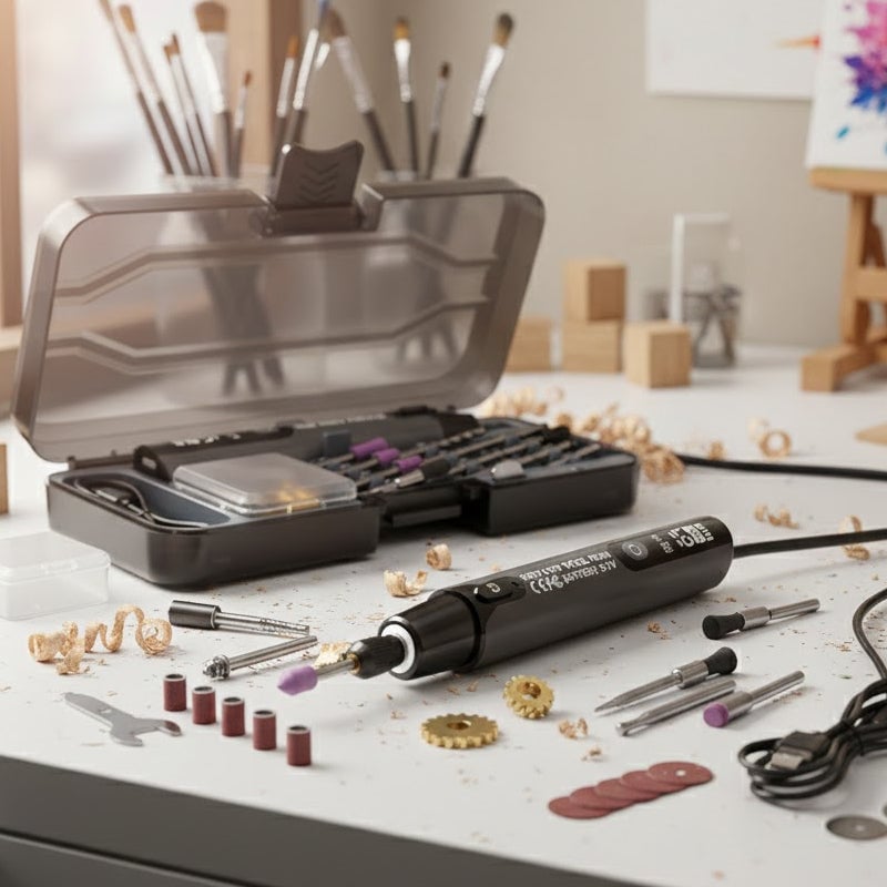 Mini Electric Rotary Tool Set with LED Light & Digital Display