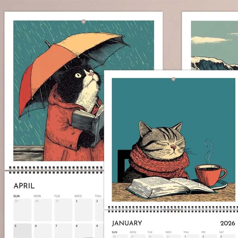 Cats Chillin' with Books 2026 Wall Calendar