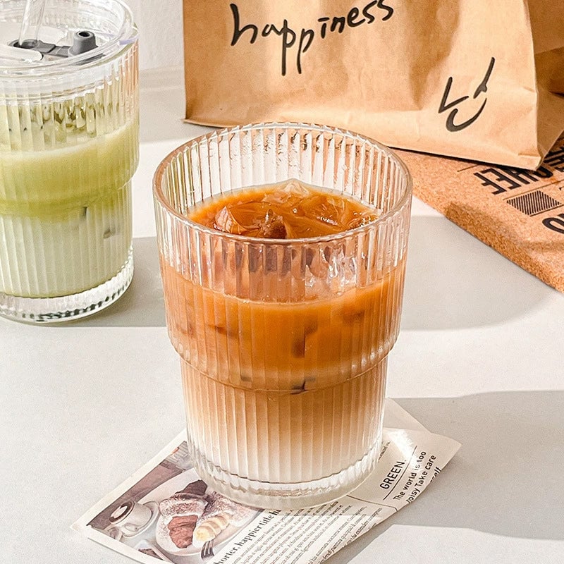 Vertical Stripe Fashion Glass Coffee Cup
