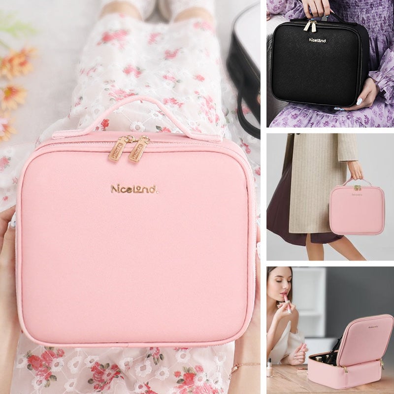 Travel Makeup Case with LED Mirror and Adjustable Dividers