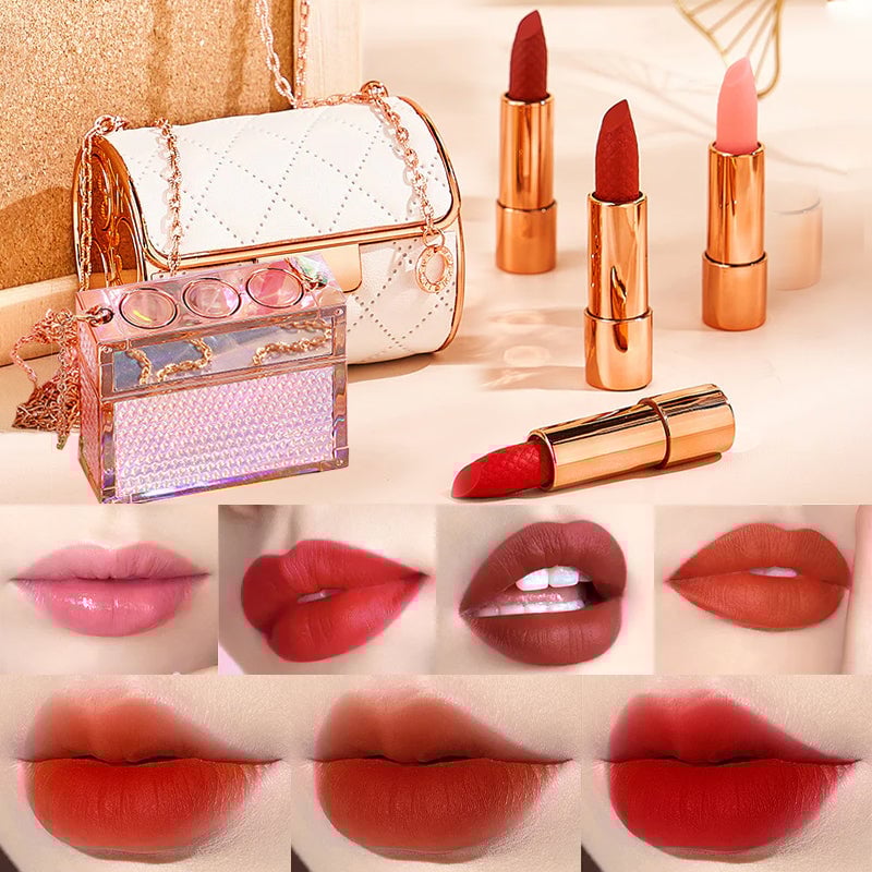 Velvet Matte Lipstick Set With Chain Bag