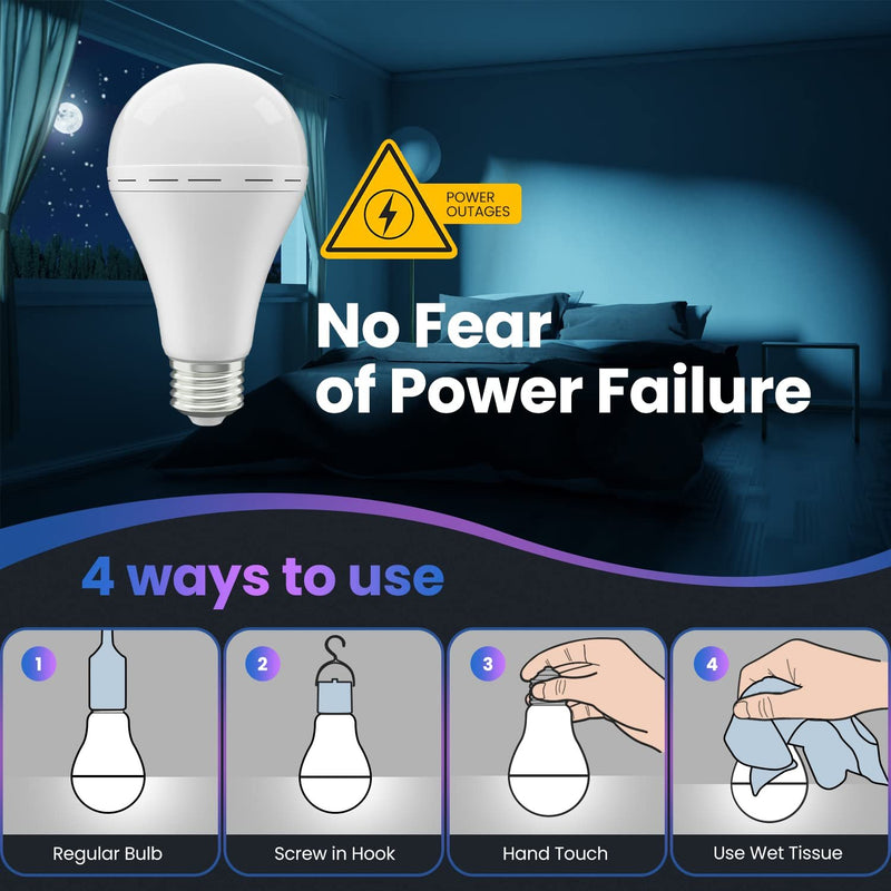 Emergency Rechargeable LED Light Bulbs 4pack