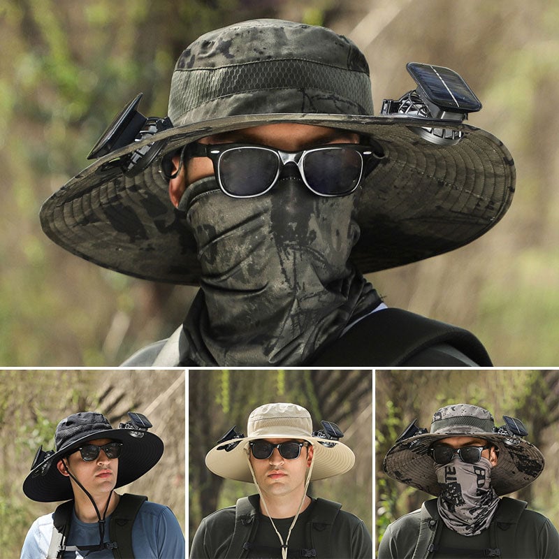 🔥Father's Day Sale - Wide Brim Solar Fan Outdoor Fishing Hat-Solar & USB Charging