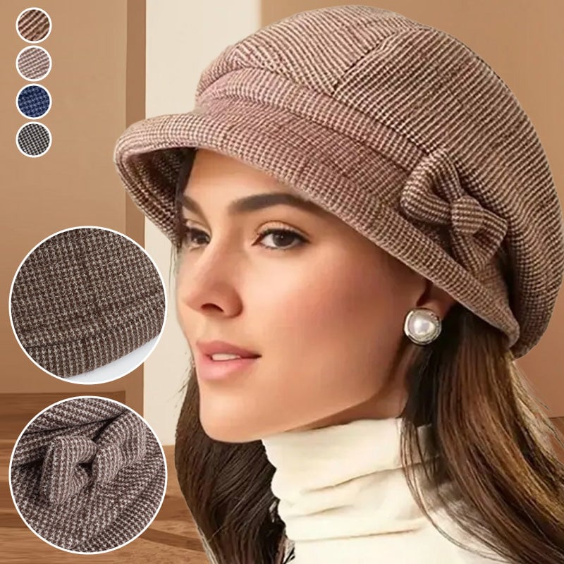 Women's Elegant Plaid Pattern Bow Decor Beret