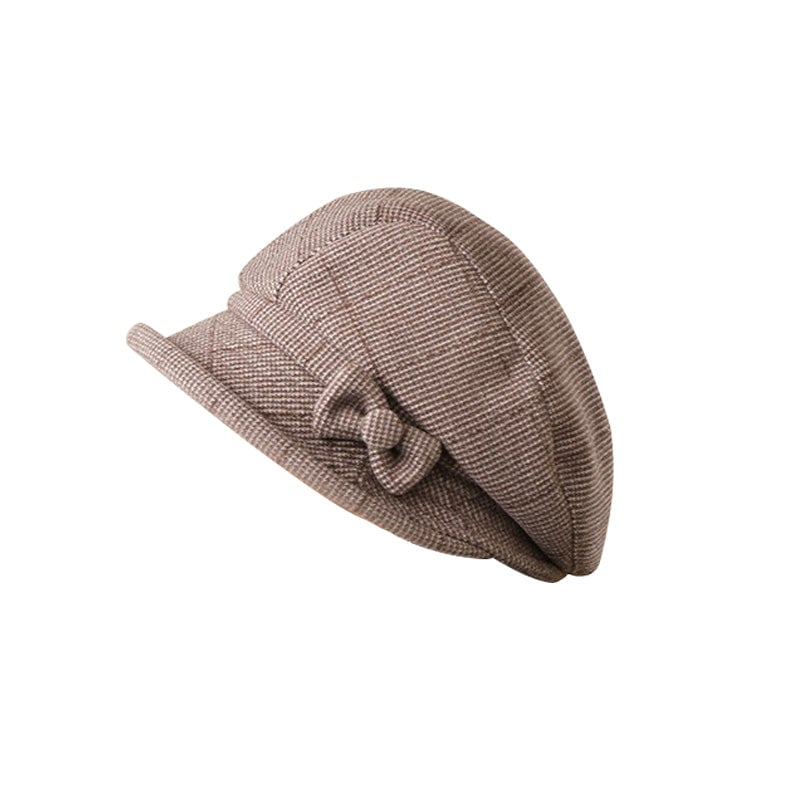 Women's Elegant Plaid Pattern Bow Decor Beret
