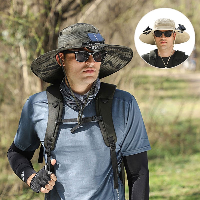 🔥Father's Day Sale - Wide Brim Solar Fan Outdoor Fishing Hat-Solar & USB Charging