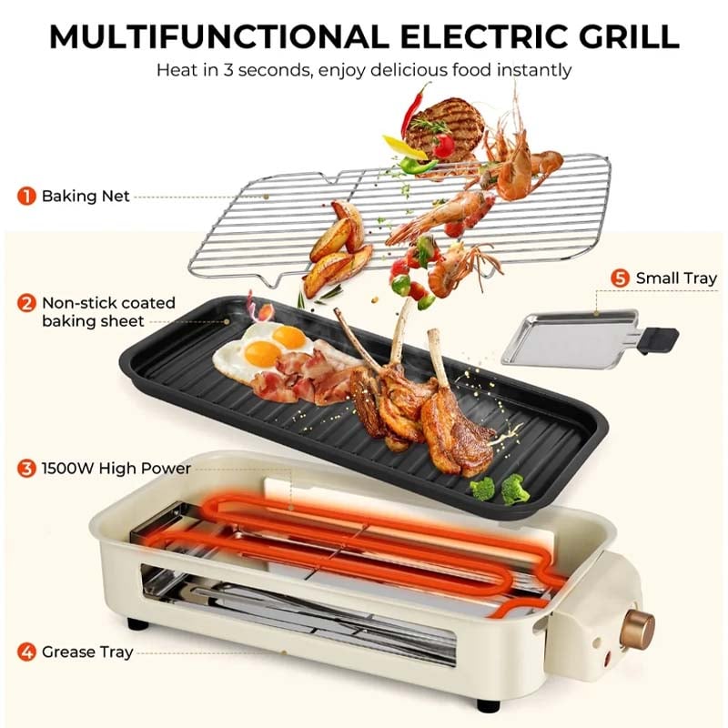 Indoor Smokeless Grill, Non-Stick Cooking Removable Plate