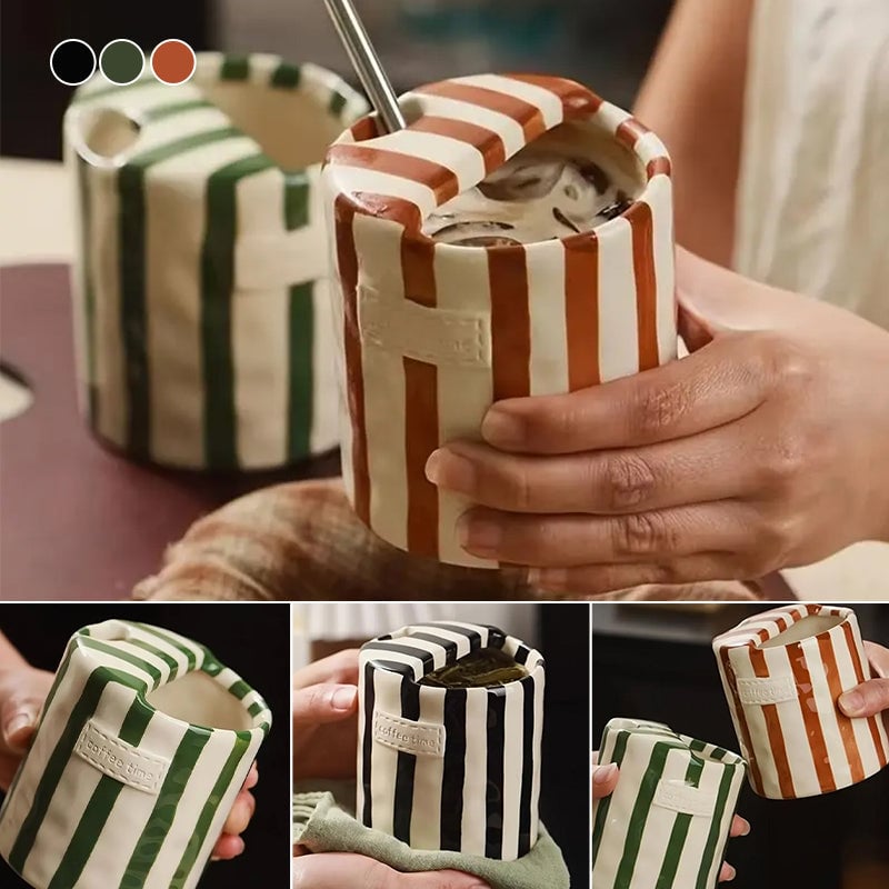Retro Striped Hand-Painted Ceramic Mug