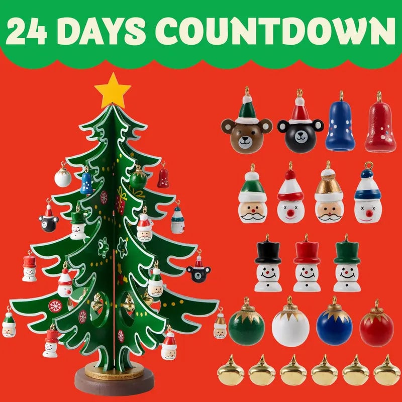 24 Days Countdown Calendar with Christmas Tree 24 PCS Ornaments