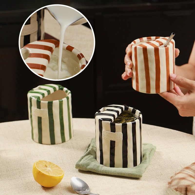 Retro Striped Hand-Painted Ceramic Mug