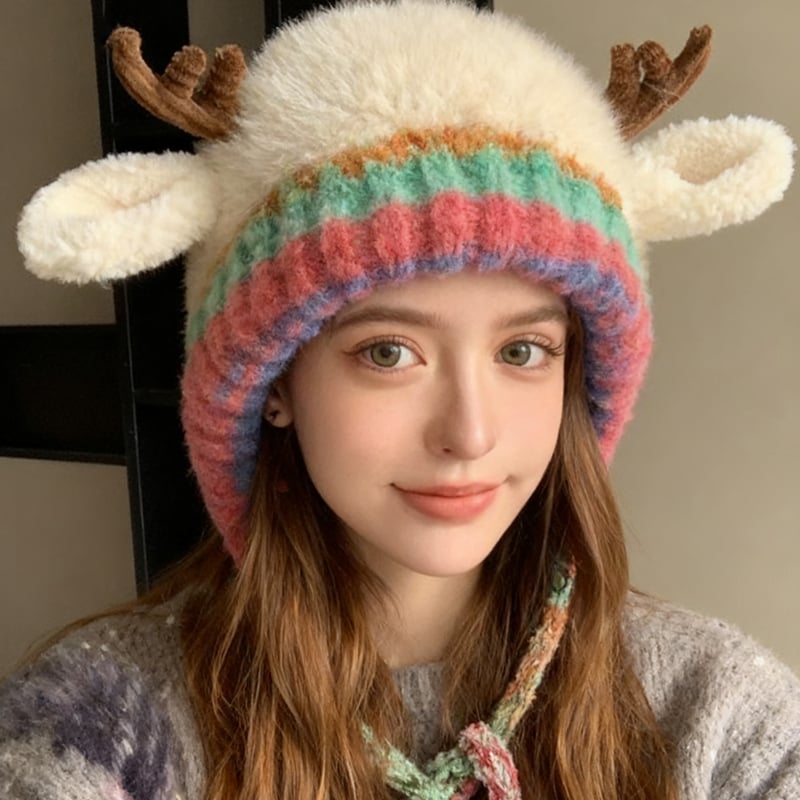 Cute Christmas Antler Beanie Hat