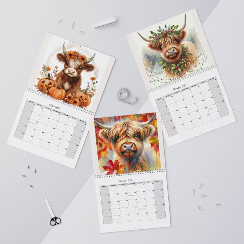 Highland Cow Calendar 2026