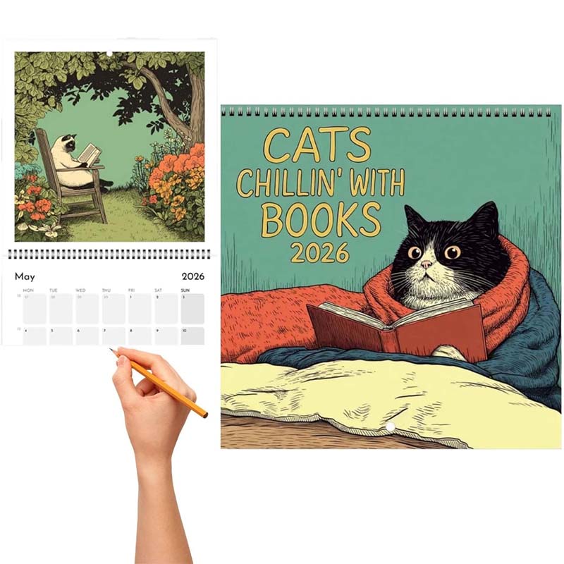 Cats Chillin' with Books 2026 Wall Calendar