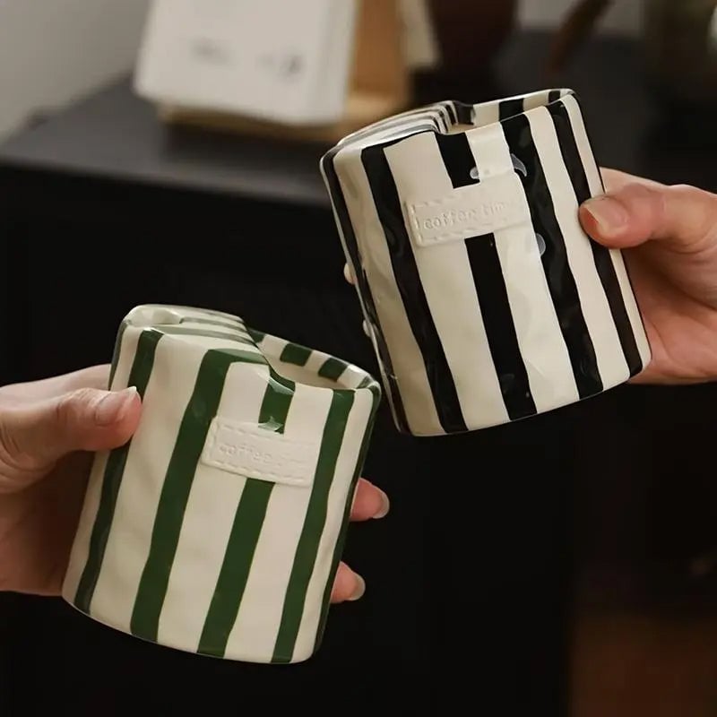 Retro Striped Hand-Painted Ceramic Mug