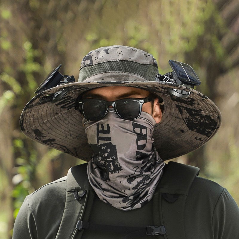 🔥Father's Day Sale - Wide Brim Solar Fan Outdoor Fishing Hat-Solar & USB Charging