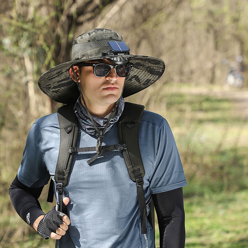 🔥Father's Day Sale - Wide Brim Solar Fan Outdoor Fishing Hat-Solar & USB Charging