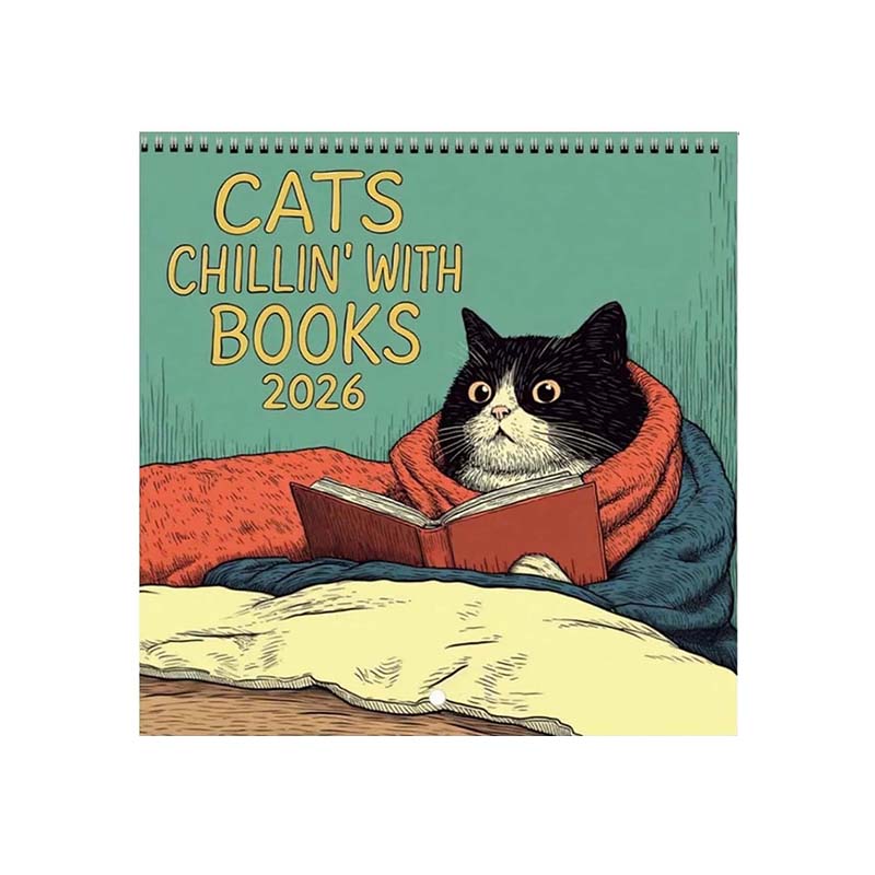Cats Chillin' with Books 2026 Wall Calendar