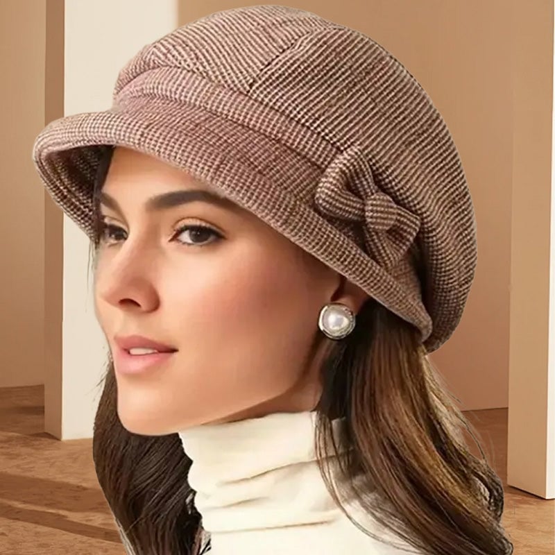 Women's Elegant Plaid Pattern Bow Decor Beret