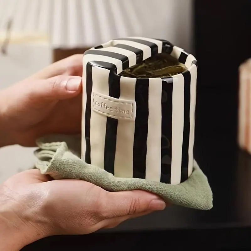 Retro Striped Hand-Painted Ceramic Mug