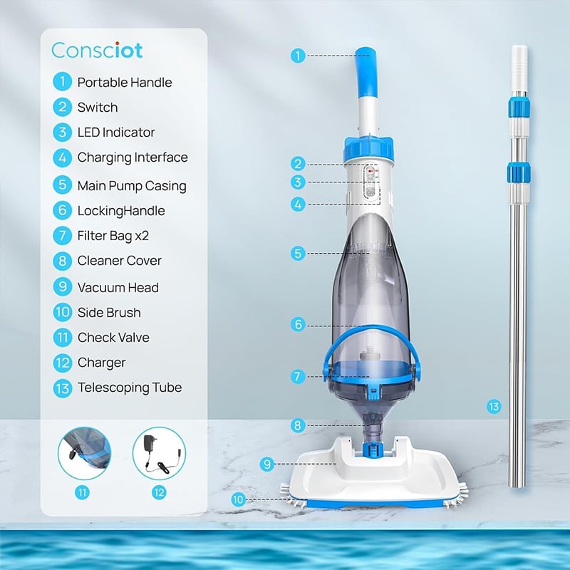 3-in-1 Cordless Rechargeable Powerful Motor Swimming Pool Vacuum Cleaner