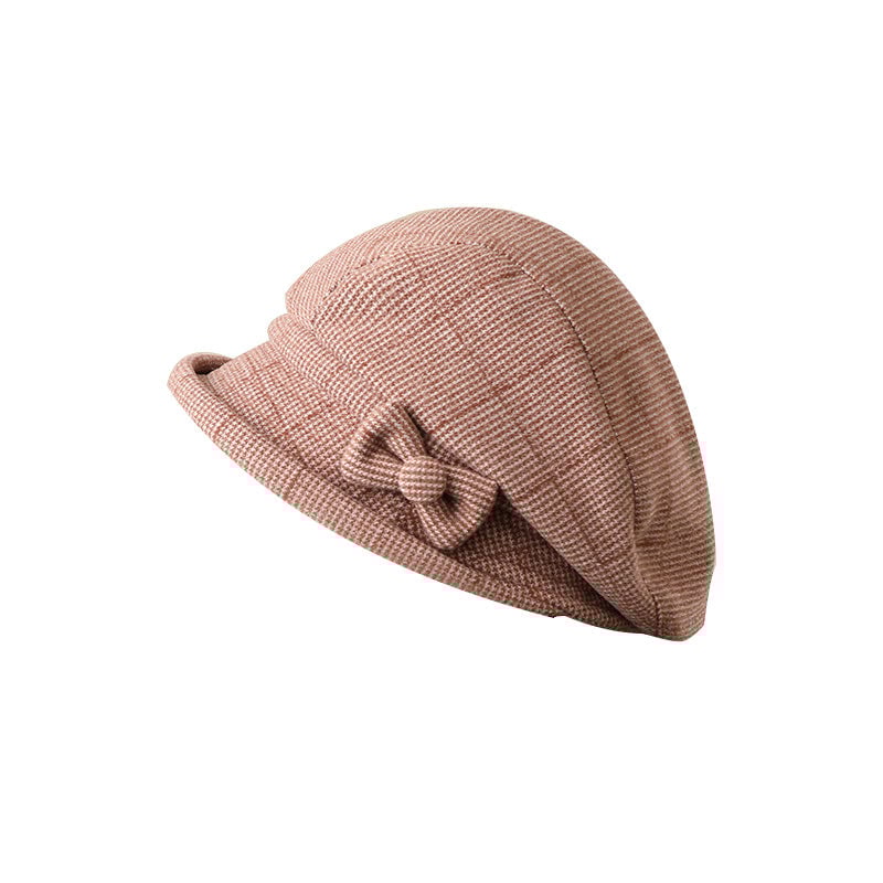 Women's Elegant Plaid Pattern Bow Decor Beret