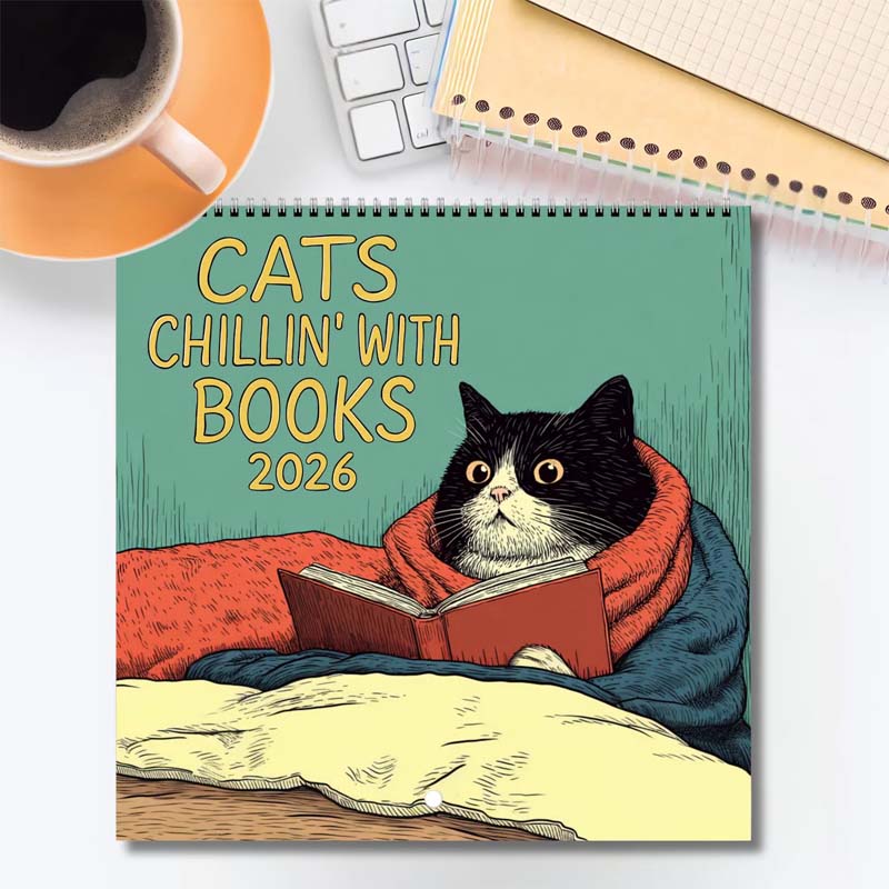 Cats Chillin' with Books 2026 Wall Calendar