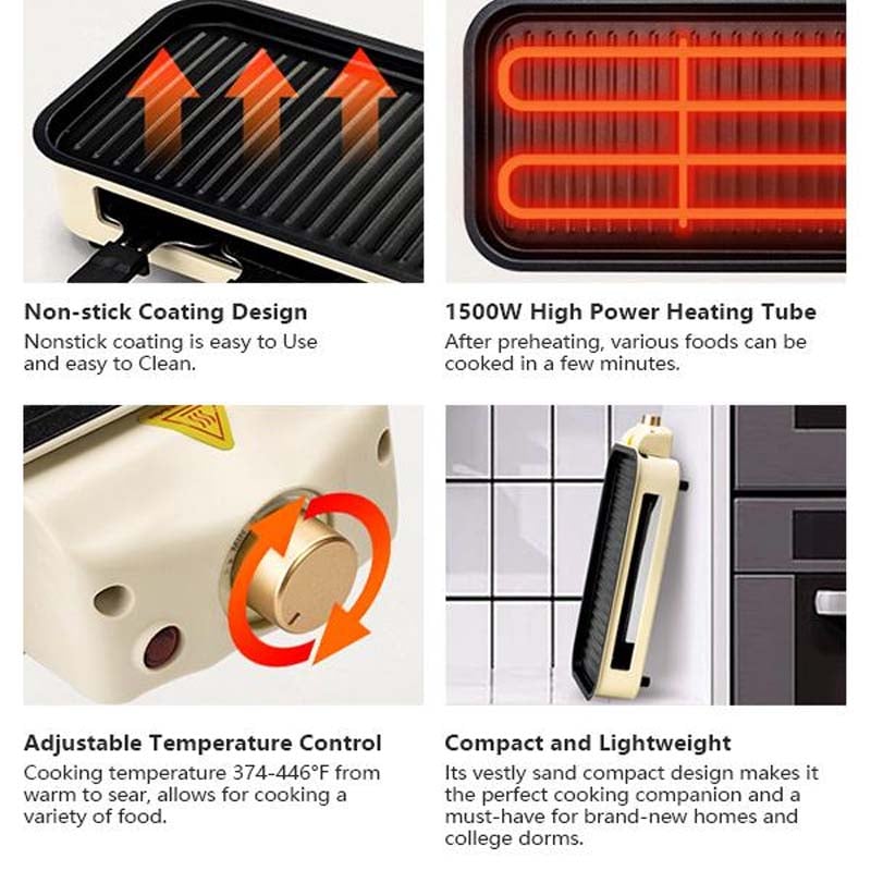 Indoor Smokeless Grill, Non-Stick Cooking Removable Plate