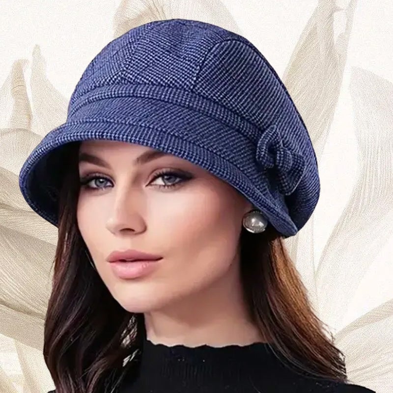 Women's Elegant Plaid Pattern Bow Decor Beret