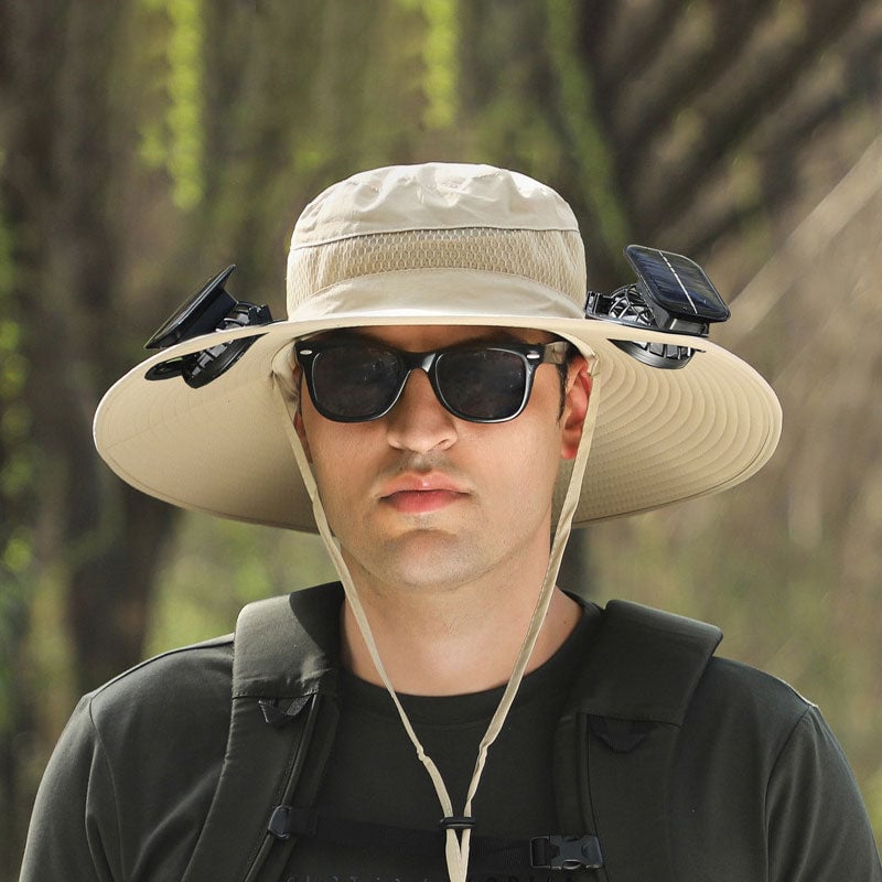 🔥Father's Day Sale - Wide Brim Solar Fan Outdoor Fishing Hat-Solar & USB Charging