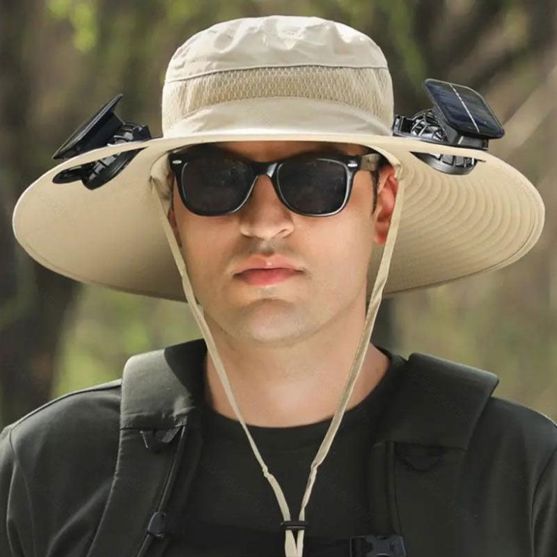 🔥Father's Day Sale - Wide Brim Solar Fan Outdoor Fishing Hat-Solar & USB Charging
