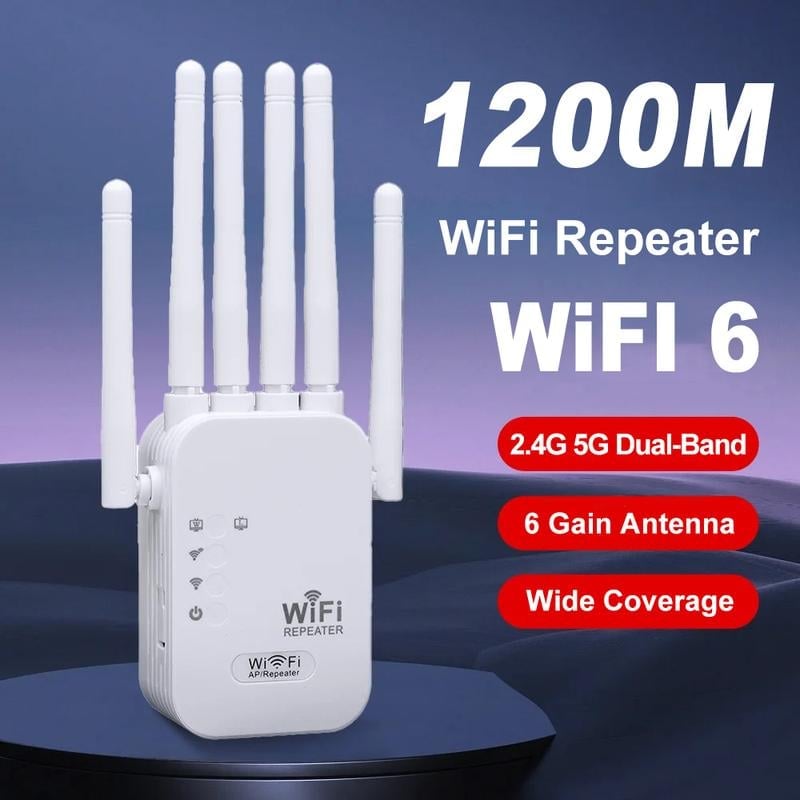Upgraded 6-Antenna WiFi Extender 1200Mbps
