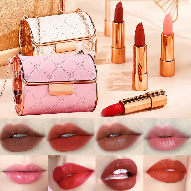 Velvet Matte Lipstick Set With Chain Bag