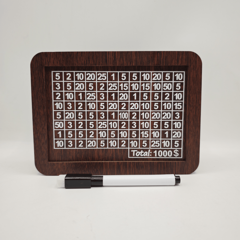 Wooden money box with engraved figures