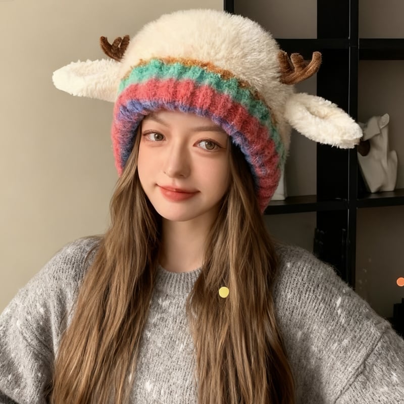 Cute Christmas Antler Beanie Hat