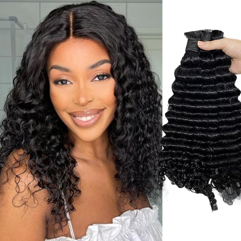 100% Human Hair Deep Wave Deep Curly Bundles Sew Extensions 12- 16 Inches