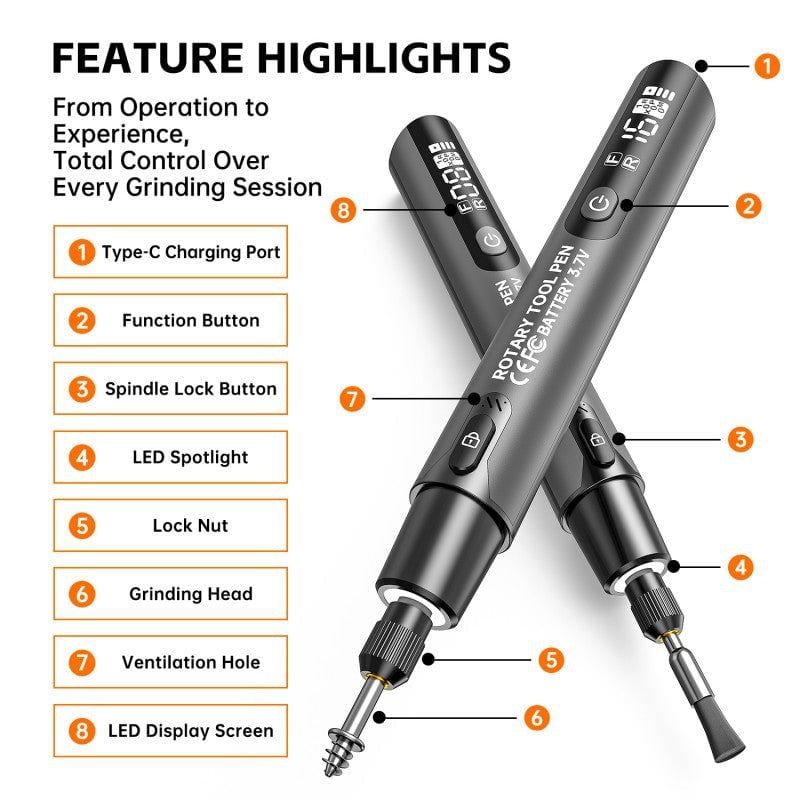 Mini Electric Rotary Tool Set with LED Light & Digital Display